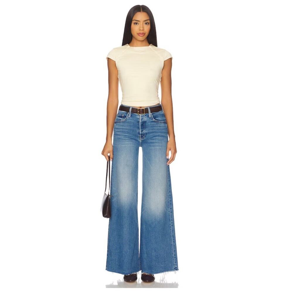 Mother Tomcat Swisher Sneak Fray Jeans Size 28 Blue Wide Leg Poppin' Wheelies - Picture 14 of 16